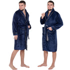 Badjas - Fleece - Marineblauw - Grijstint - Capuchon - Riem - Maat M/L