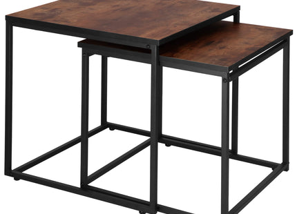 Salontafel | Salontafel Set | Bijzettafel | Vierkant | 2-Delig | Zwart/Donkerbruin