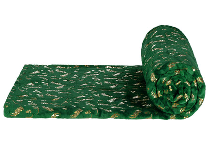 Plaid | Sprei | Deken | 200 x 150 cm | Pluche | Plant | Groen/ Goud