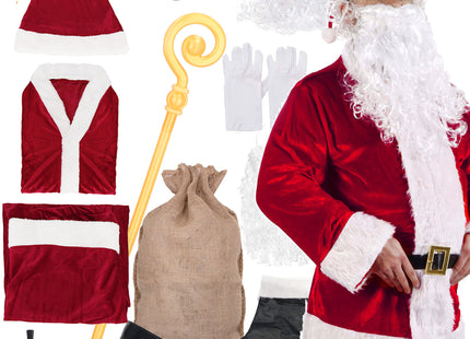 Kerstman Kostuum | Kerstman Pak | Verkleedkleding | 9-Delig | Rood/Wit/Zwart