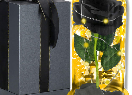 Eeuwige Roos - Geschenkbloem - LED - Decoratie - In Glas - Valentijnsdag- Zwart - 21 cm