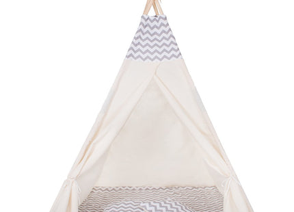 Tipi Tent | Wigwam Speeltent | 120x100x180 cm | Met Mat en Kussens | Naturel Grijs | Golven