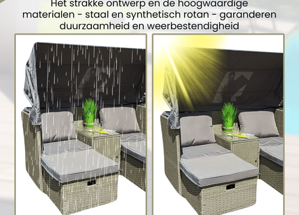 Loungesets - Sun Lounge  -  Tuinlounge - Zonne - Eiland -  Strandlounge -  Fauteuil Set - Strandbed  - Staal - Rotan - Grijs - 170x75/139x170 cm