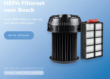 SQOON® Serviceset geschikt voor Bosch Roxx'x stofzuigers - Gelijk aan: 00649841, 00570324 - Cilinderfilter & HEPA-filter voor optimale filtering