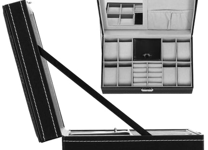 Horlogedoos - Horlogebox - Horlogeopberger - Spiegel - Zwart - Grijs  - 8 Horloges -  30 x 20 x 8 cm