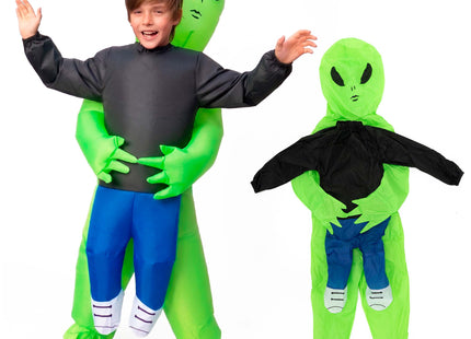 Springos Opblaasbaar Alienkostuum - Halloween Verkleedpak 120-155 cm