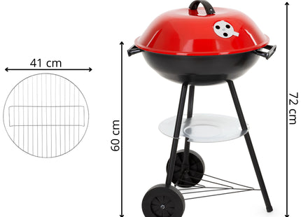 Houtskool barbecue  - BBQ - Draagbaar - Op Wielen - Asopvangbak - Kunststof - RVS - Zwart - Rood