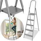 Huishoudtrap - Ladder - Keukentrapje - 5 - Etages - Antislip - Opvouwbaar - Grijs - 150 KG - Grijs