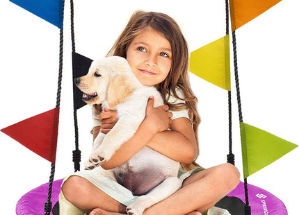 Nestschommel | Schommel Kinderen | Kinderschommel | Maximale Belasting 150 kg | Inclusief Vlaggetjes | Paars/Zwart