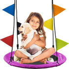 Nestschommel | Schommel Kinderen | Kinderschommel | Maximale Belasting 150 kg | Inclusief Vlaggetjes | Paars/Zwart