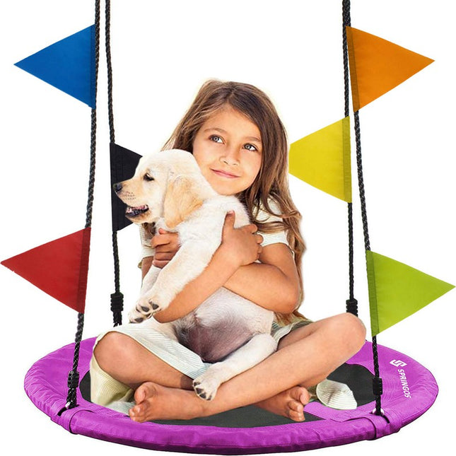 Nestschommel | Schommel Kinderen | Kinderschommel | Maximale Belasting 150 kg | Inclusief Vlaggetjes | Paars/Zwart
