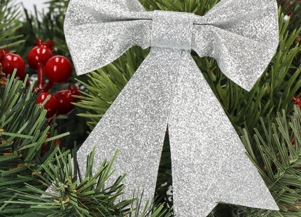 Kerstboomhanger | Strik | Zilver |  Glitter | 4 Stuks | 13 Cm